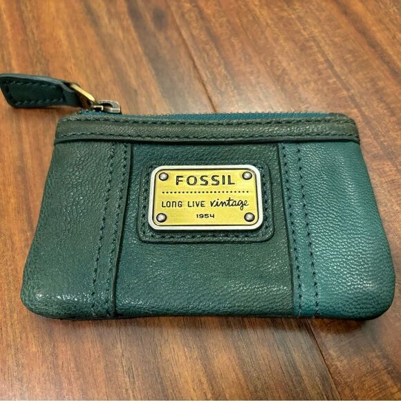 Fossil Vintage Green Leather Wallet Change Purse Wallet - Picture 1 of 4
